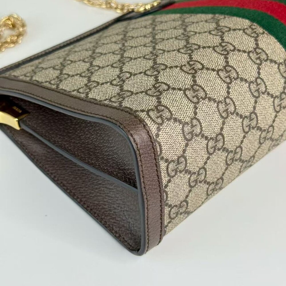 Gucci GG Logo Supreme Large Ophidia Shoulder Bag with Red & Green Stripes - Picture 6 of 9